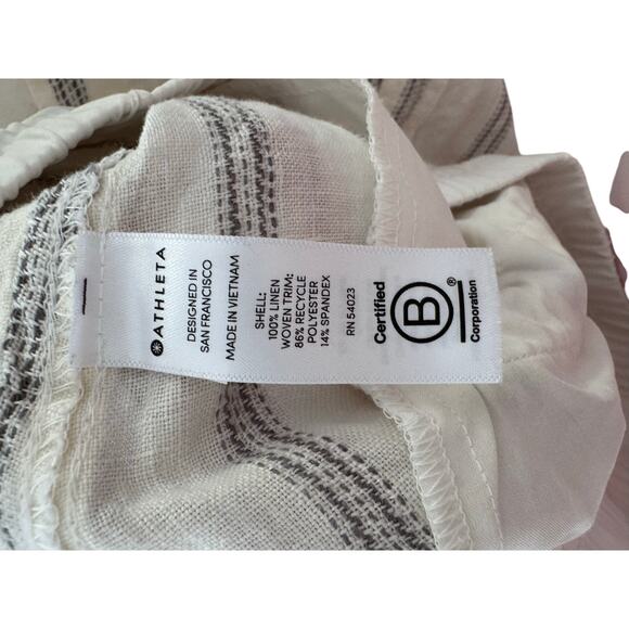 Athleta Cabo Linen Cream and Navy Striped Wide Leg Pants Size 2 - Picture 7 of 7